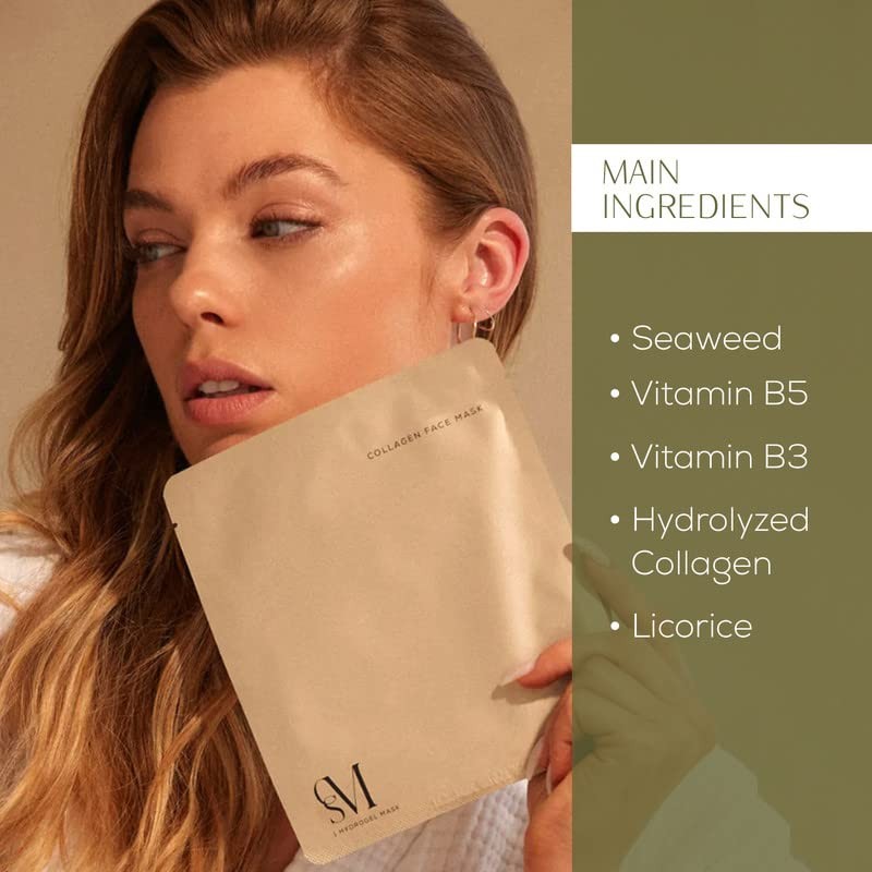 CSM 콜라겐 페이스 마스크 - 빛나는 피부를 위한 Max Hydration 가수분해 콜라겐 안티 에이징 시트 마스크 - 주름과 잔주름 제거, 칙칙하고 건조한 피부에 활력을 불어넣고 민감한 피부 진정 - 마스크 5개