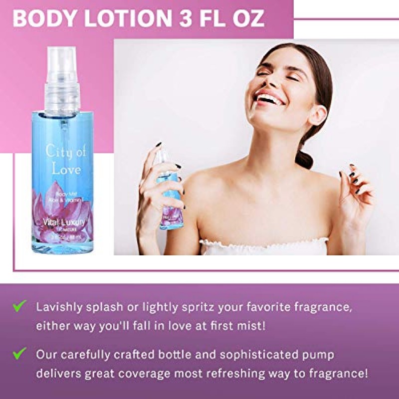 바이탈 럭셔리 목욕 & 바디 케어 여행 세트 - 바디 로션, 샤워 젤, 향수 미스트가 포함된 홈 스파 세트, 그녀와 그를 위한 발렌타인 데이 선물(City of Love)