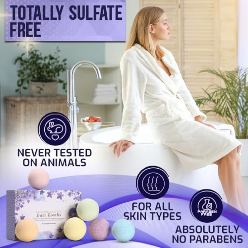 배쓰 밤 선물 세트 - 천연 사해 소금 코코아 및 시어 에센셜 오일 함유 울트라 버블 XXL 탄산음료(6 x 4.1 온스), 아내, 여자 친구, 여성, 어린이를 위한 최고의 생일 선물 아이디어