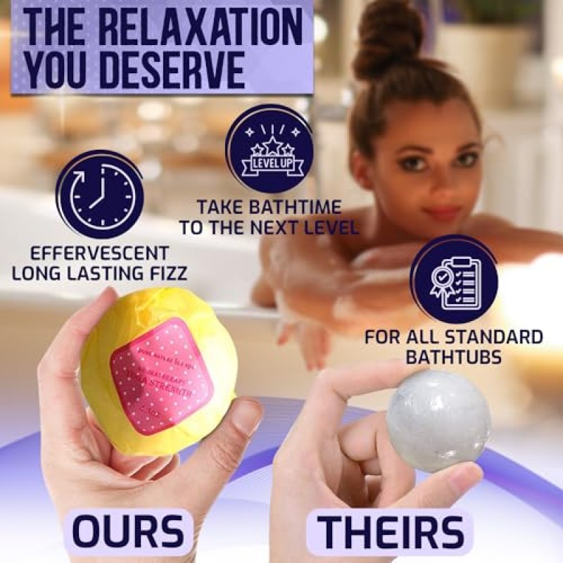 배쓰 밤 선물 세트 - 천연 사해 소금 코코아 및 시어 에센셜 오일 함유 울트라 버블 XXL 탄산음료(6 x 4.1 온스), 아내, 여자 친구, 여성, 어린이를 위한 최고의 생일 선물 아이디어