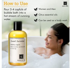 Nabila K - Sweet Surrender - 거품 목욕 - 천연 성분 - 에센셜 오일 - 민감성 피부 - 눈물이 나지 않음 - 순한 포뮬러 - 보습 - 럭셔리 거품 목욕 - 여성 및 남성 - 꿀 및 아몬드 - 8온스