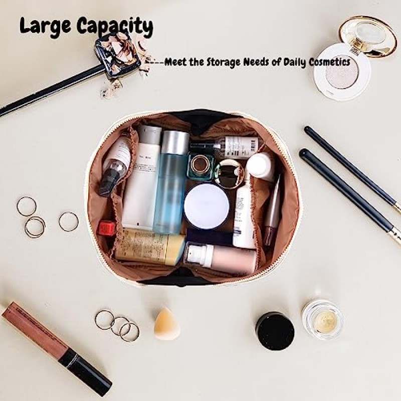 BAMXSXBO 대용량 여행 메이크업 가방, 여성용 방수 휴대용 여행 화장품 가방, 손잡이 뱀 가죽이있는 오픈 플랫 PU 가죽 세면 용품 가방 주최자