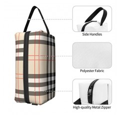 베이지 체크 타탄 체크 무늬 화장품 가방 - 여성용 여행용 세면용품 가방 메이크업 & 세면도구 가방 파우치 휴대용 지퍼 방수 액세서리 주최자 여성용 남성용 선물