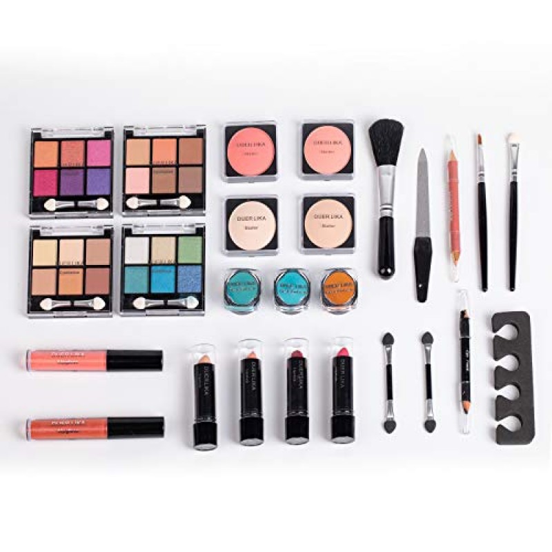 DUER LIKA 캐리 올 트렁크 트레인 케이스(화장품 포함) 및 재사용 가능한 흑백 알루미늄 케이스(화이트)