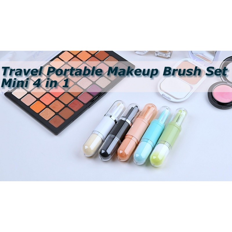 MS. WENNY 소형 메이크업 브러쉬 세트 화이트 - 4 in 1 휴대용 여행용 립 브러쉬,하이라이트 브러쉬,아이섀도 브러쉬,파운데이션 블렌딩 파우더 브러쉬 접이식 미니 페이셜 화장품 메이크업 브러쉬 세트