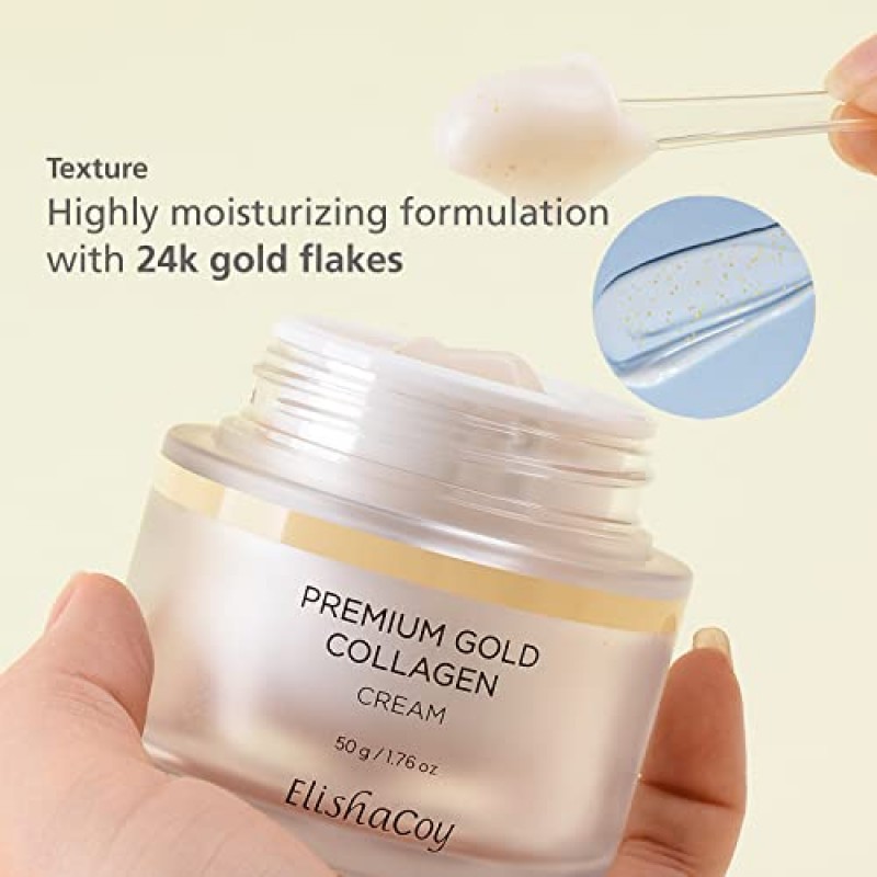 Elishacoy 프리미엄 골드 콜라겐 크림 – 노화 방지 피부 탄력 모이스처라이저 – 콜라겐, 골드 및 로얄 젤리 – 럭셔리 나이트 홈 스킨 케어 – 1.69 oz.