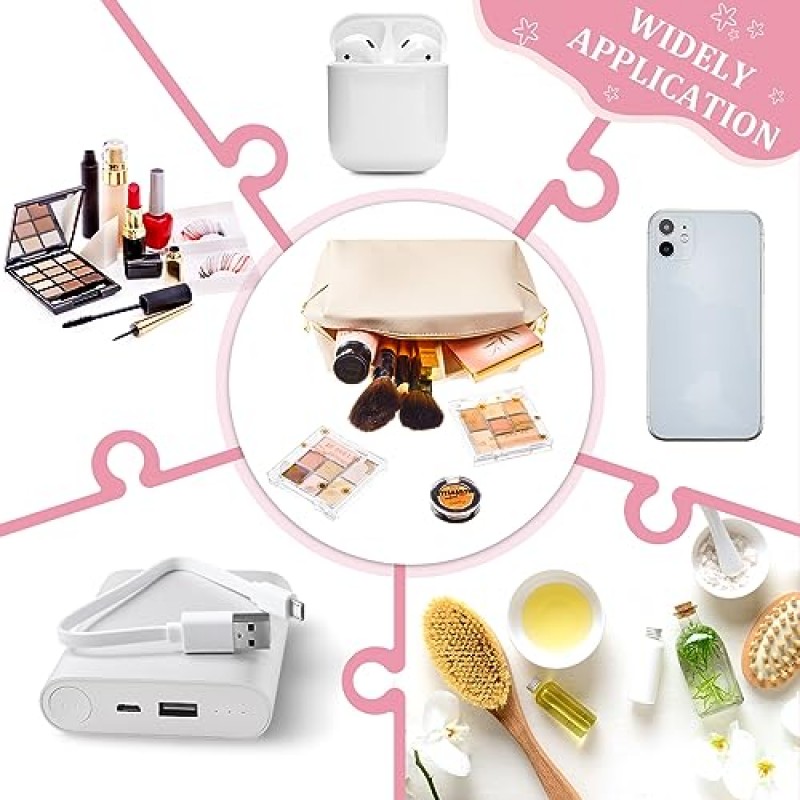 Cunno 24 Pcs 메이크업 가방 대량 PU 가죽 화장품 가방 메이크업 파우치 일반 화장품 주머니 여행용 방수 세면 용품 가방 여행 지갑 화장품 주최자 (아이보리 화이트, 블랙)