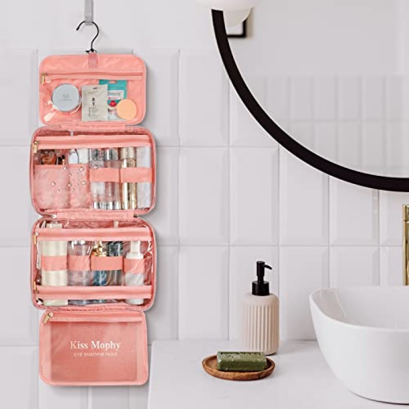 BOOMRICH 여행 세면도구 가방, 걸이용 세면도구 가방 화장품 가방, 액세서리용 메이크업 가방 정리함, 샴푸, 풀 사이즈 세면용품(핑크, 미디엄)