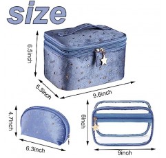 RHD 3pcs-여성을위한 벨벳 메이크업 가방 다기능 화장품 가방 여행 메이크업 주최자 케이스 쥬얼리 저장 레이어 (블루)