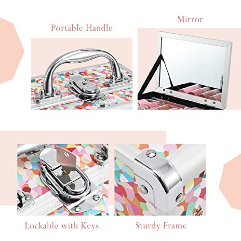 Joligrace 메이크업 기차 케이스 여자 화장품 상자 어린이 보석 주최자 헤어 액세서리 모자이크 오렌지