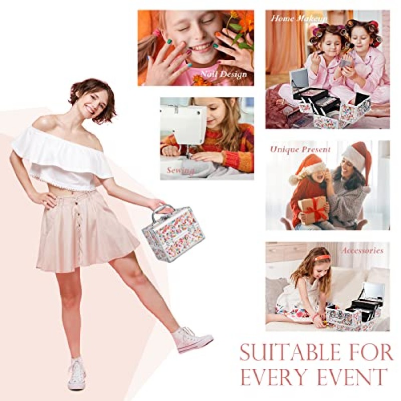 Joligrace 메이크업 기차 케이스 여자 화장품 상자 어린이 보석 주최자 헤어 액세서리 모자이크 오렌지