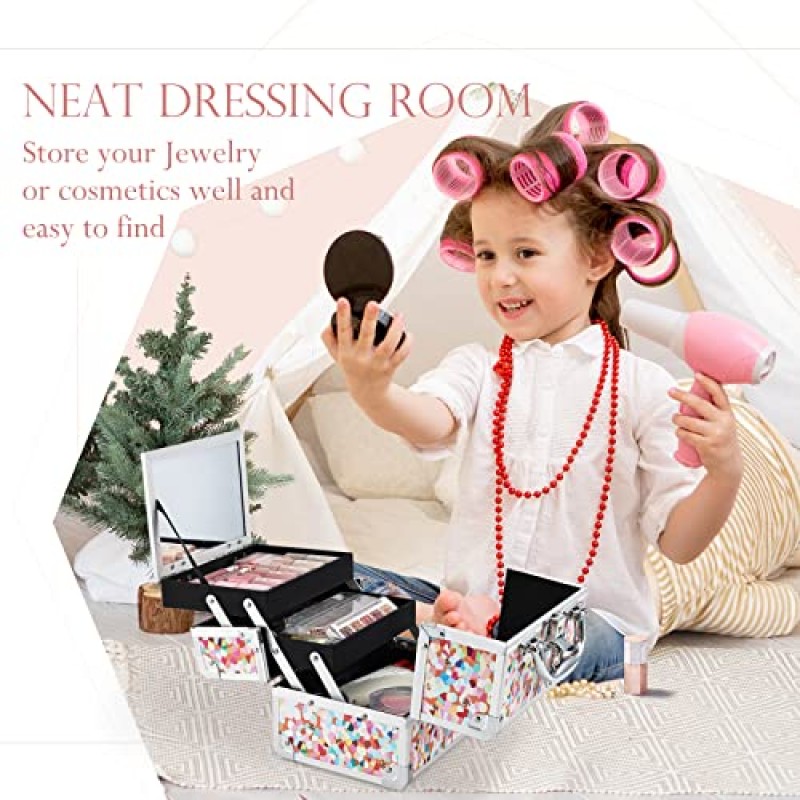 Joligrace 메이크업 기차 케이스 여자 화장품 상자 어린이 보석 주최자 헤어 액세서리 모자이크 오렌지