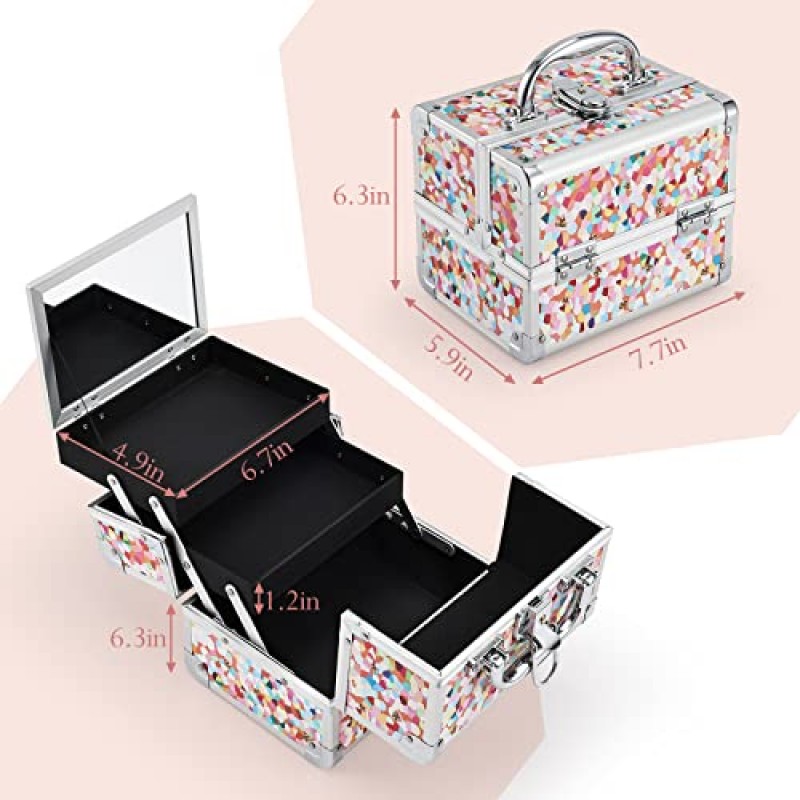 Joligrace 메이크업 기차 케이스 여자 화장품 상자 어린이 보석 주최자 헤어 액세서리 모자이크 오렌지