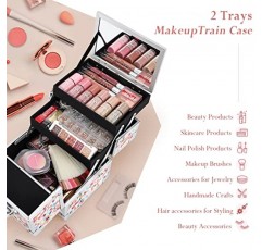 Joligrace 메이크업 기차 케이스 여자 화장품 상자 어린이 보석 주최자 헤어 액세서리 모자이크 오렌지