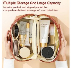 Deaname 메이크업 가방 대용량 여행용 화장품 가방, 손잡이와 내부 포켓이 있는 와이드 오픈 방수 가죽 메이크업 가방 정리함, 여성용 및 여아용 휴대용 파우치(흰색)