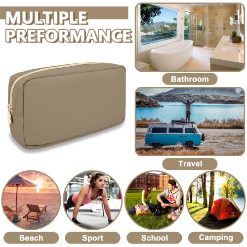 지갑용 방수 소형 메이크업 가방 파우치, 나일론 여행 세면도구 보관 가방 여성용 귀여운 프레피 화장품 가방 소녀, 방수 메이크업 정리 가방 지퍼가 달린 스킨케어 가방 지갑(소형 카키색)