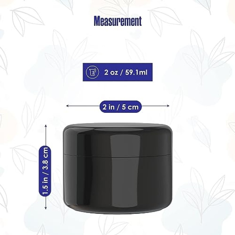 검은색 화장품 용기, 뚜껑이 있는 소형 용기, 플라스틱, 2 Fl Oz, 160 ML, 24팩, TSA 승인 로션, 연고, 바디 버터, 크림, 메이크업, 세면도구용 용기(내부 라이너 포함)
