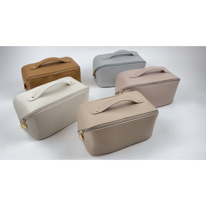 JAZD 대용량 여행용 화장품 가방 - 쉽게 접근할 수 있도록 편평하게 열리는 메이크업 가방 - 손잡이, 칸막이가 있는 가죽 방수 휴대용 화장품 가방 - 세면도구 메이크업 정리 가방…