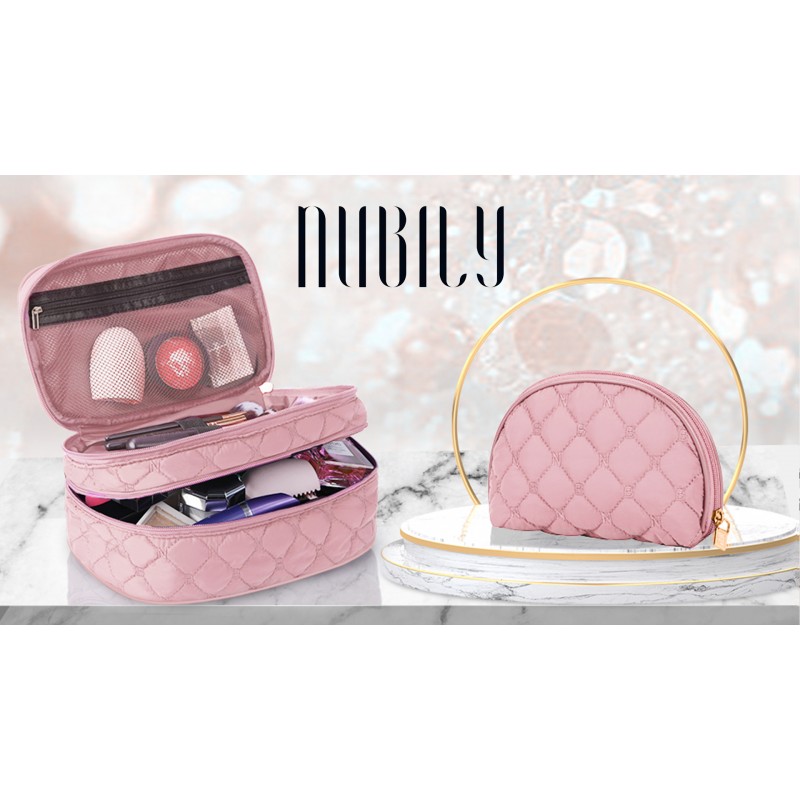 NUBILY 메이크업 가방 핸들이있는 휴대용 여행 화장품 가방 대형 더블 레이어 세면 용품 가방 2Pcs 여성과 소녀를위한 방수 메이크업 가방, 블랙