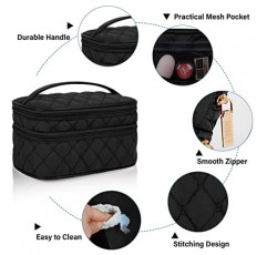 NUBILY 메이크업 가방 핸들이있는 휴대용 여행 화장품 가방 대형 더블 레이어 세면 용품 가방 2Pcs 여성과 소녀를위한 방수 메이크업 가방, 블랙