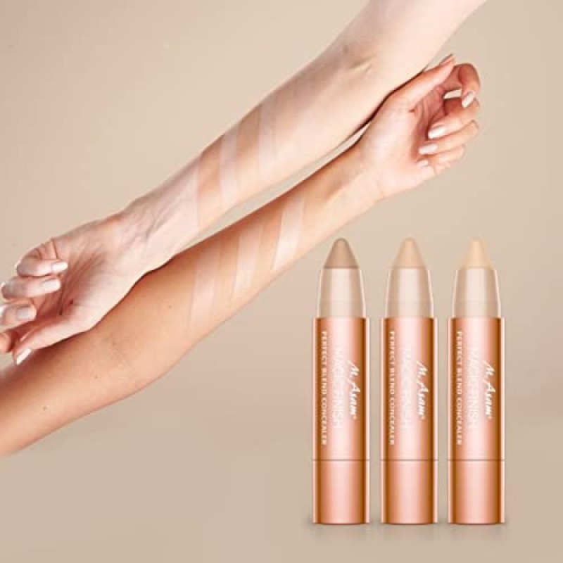 M. 아삼 매직 피니쉬 퍼펙트 블렌드 컨실러 누드, 다크서클, 불규칙성 및 작은 결점을 쉽게 감춤. 메이크업에도 컨투어링에 적합, 빌드 가능한 커버력, 비사보롤 함유, 0.10온스