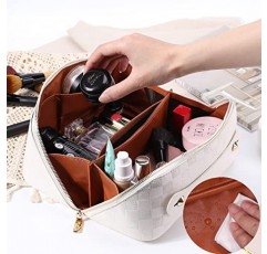 대용량 여행 화장품 가방 격자 무늬 체크 무늬 메이크업 가방 여성용 손잡이와 분배기가있는 휴대용 가죽 방수 스킨 케어 가방