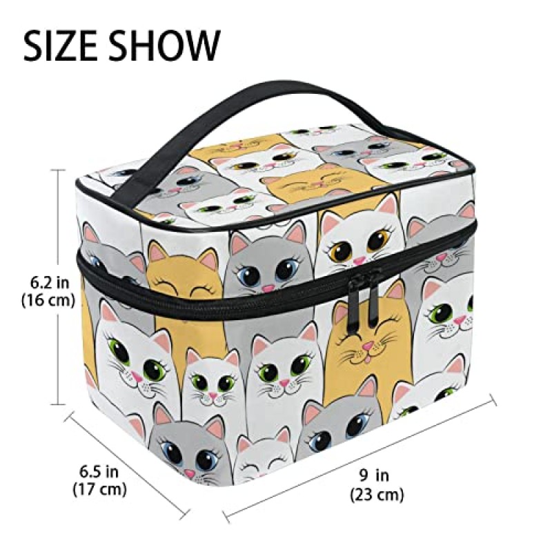 ZOEO 메이크업 기차 케이스 고양이 귀여운 새끼 고양이 미소 한국어 운반 휴대용 우편 여행 화장품 브러쉬 가방 주최자 여자 여자를위한 대형