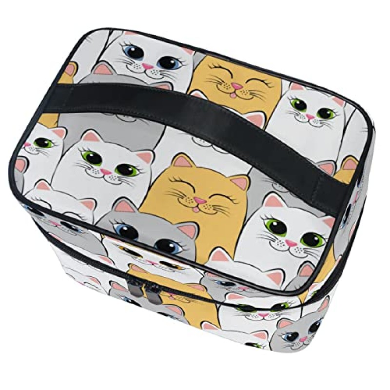 ZOEO 메이크업 기차 케이스 고양이 귀여운 새끼 고양이 미소 한국어 운반 휴대용 우편 여행 화장품 브러쉬 가방 주최자 여자 여자를위한 대형