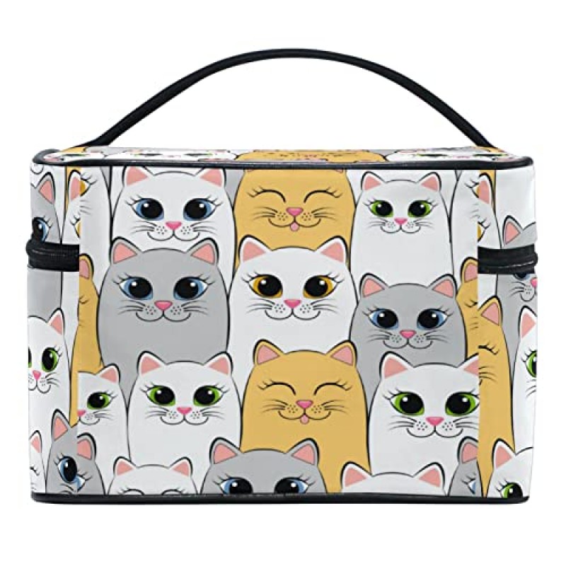 ZOEO 메이크업 기차 케이스 고양이 귀여운 새끼 고양이 미소 한국어 운반 휴대용 우편 여행 화장품 브러쉬 가방 주최자 여자 여자를위한 대형