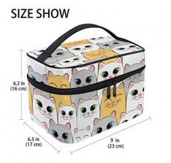 ZOEO 메이크업 기차 케이스 고양이 귀여운 새끼 고양이 미소 한국어 운반 휴대용 우편 여행 화장품 브러쉬 가방 주최자 여자 여자를위한 대형