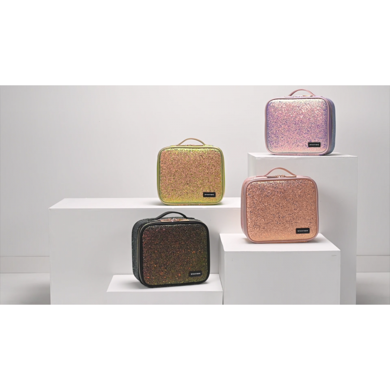 BYOOTIQUE 여행 스팽글 메이크업 케이스 조정 가능한 칸막이가 있는 화장품 메이크업 정리함 화장품 메이크업 브러쉬용 휴대용 아티스트 보관 가방 세면도구 쥬얼리 디지털 액세서리(글리터 그린)