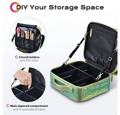 BYOOTIQUE 여행 스팽글 메이크업 케이스 조정 가능한 칸막이가 있는 화장품 메이크업 정리함 화장품 메이크업 브러쉬용 휴대용 아티스트 보관 가방 세면도구 쥬얼리 디지털 액세서리(글리터 그린)