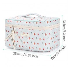 Sightor 면 메이크업 가방, 손잡이가 달린 누비 화장품 가방 여성용 대용량 여행 세면용품 가방 귀여운 미적 꽃 메이크업 가방 (파란색)