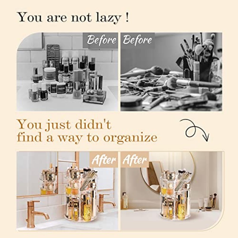 ALUYUYO 회전 메이크업 주최자, 화장대 용 대용량 향수 스킨 케어 립스틱 주최자, 욕실 용 360 회전 조절 가능 Comestic 스토리지 홀더 랙 - 투명