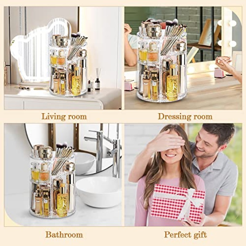 ALUYUYO 회전 메이크업 주최자, 화장대 용 대용량 향수 스킨 케어 립스틱 주최자, 욕실 용 360 회전 조절 가능 Comestic 스토리지 홀더 랙 - 투명