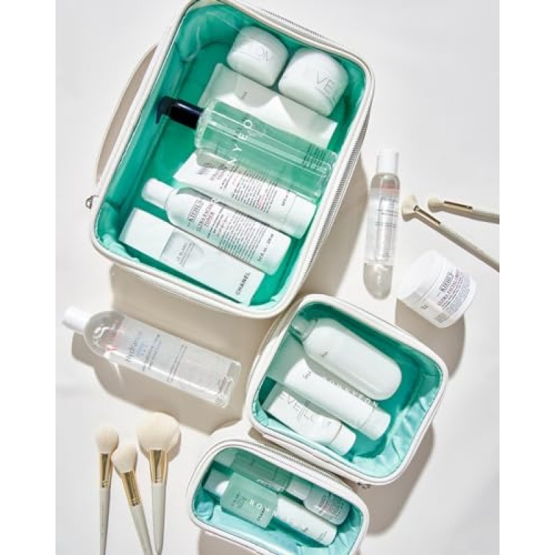 Rownyon 클리어 메이크업 케이스 3 Pcs 투명 화장품 가방 세트 여행 메이크업 기차 케이스 핸들 화이트와 휴대용 화장품 주최자