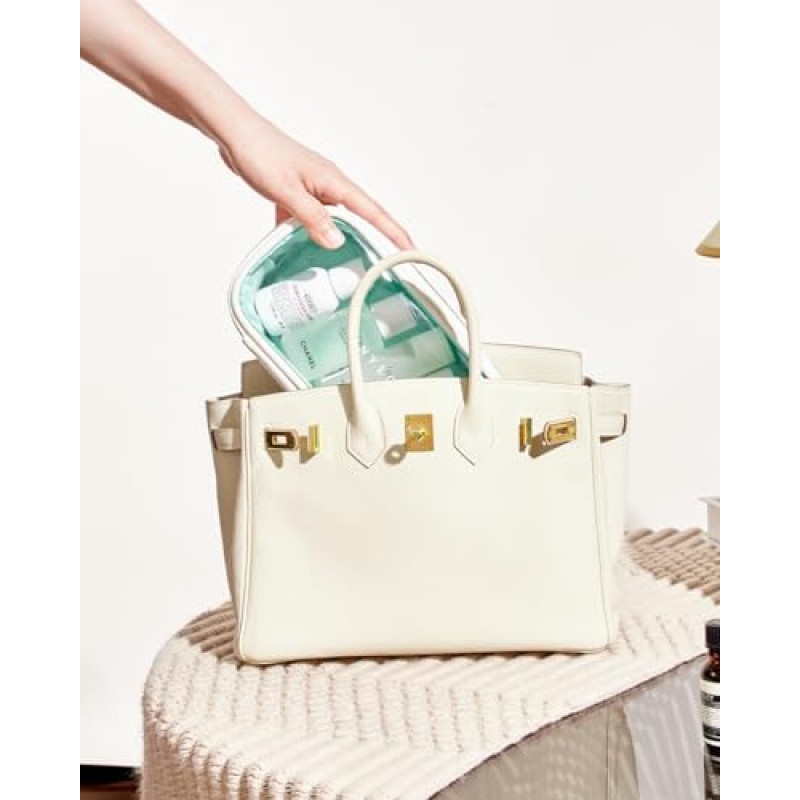 Rownyon 클리어 메이크업 케이스 3 Pcs 투명 화장품 가방 세트 여행 메이크업 기차 케이스 핸들 화이트와 휴대용 화장품 주최자