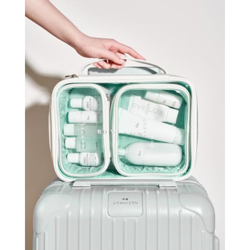 Rownyon 클리어 메이크업 케이스 3 Pcs 투명 화장품 가방 세트 여행 메이크업 기차 케이스 핸들 화이트와 휴대용 화장품 주최자