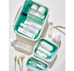 Rownyon 클리어 메이크업 케이스 3 Pcs 투명 화장품 가방 세트 여행 메이크업 기차 케이스 핸들 화이트와 휴대용 화장품 주최자