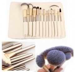 12피스 메이크업 브러쉬 세트 | 말 머리 전문 가부키 메이크업 브러쉬 세트 화장품 파운데이션 메이크업 브러쉬 세트 화이트 크림 컬러 케이스 백 포함 키트