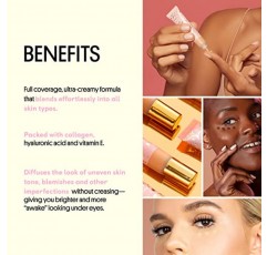 Winky Lux Peeper 퍼펙트 언더 아이 컨실러, 컨실러 메이크업 및 아이 브라이트너, 다크 서클용 풀 커버리지 컨실러, 컬러 코렉터 및 아이 프라이머, 콜라겐, 히알루론산 및 비타민 E 함유(보통)