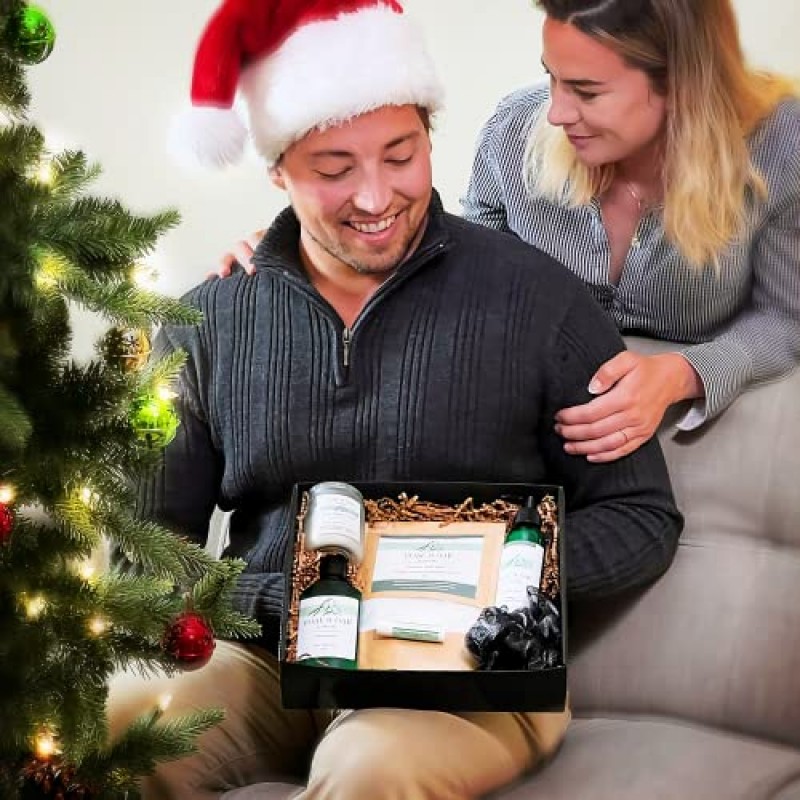 남성용 스파 선물 상자 - 남성용 생일 선물 ∙ 앰버 & 샌달우드 스파 바구니 ∙ 아빠 남편, 남자친구, 할아버지, 직장 동료 및 친구를 위한 선물, 녹색, 11.12 x 9.10 x 3.06인치; 2.62파운드