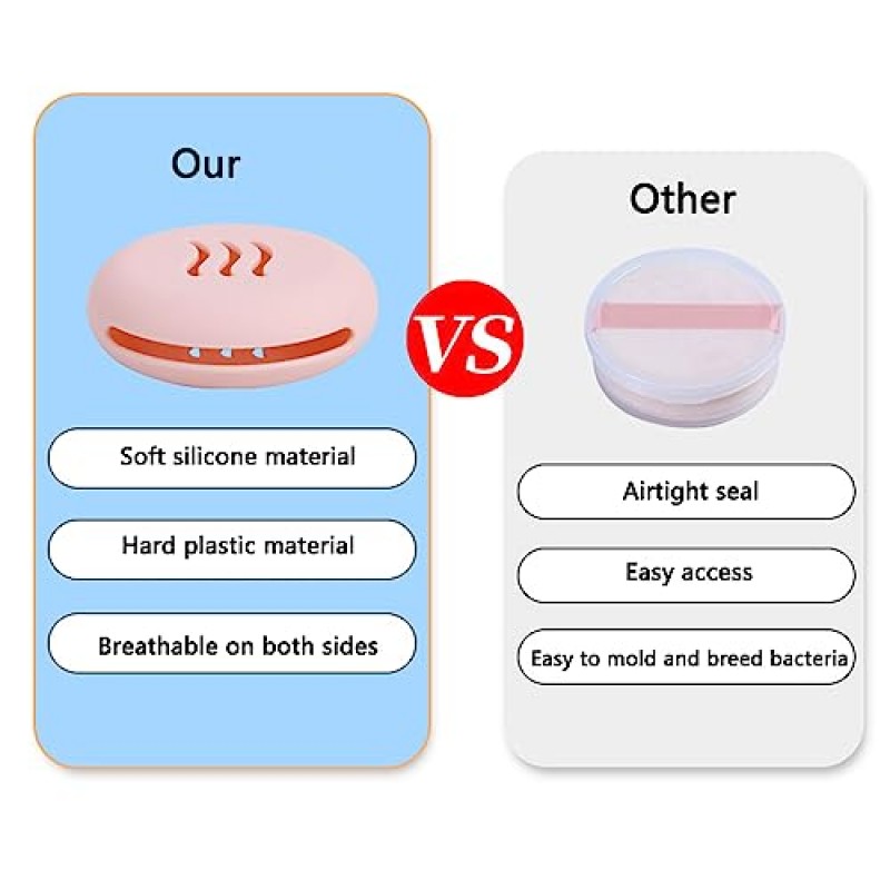 outopen 2pcs 실리콘 메이크업 스펀지 케이스 - 통기성 라운드, 휴대용 여행용 사이즈 파운데이션 파우더 퍼프 보관 가방, 재사용 가능한 뷰티 블렌더 홀더 화장품 도구(핑크 + 카키)