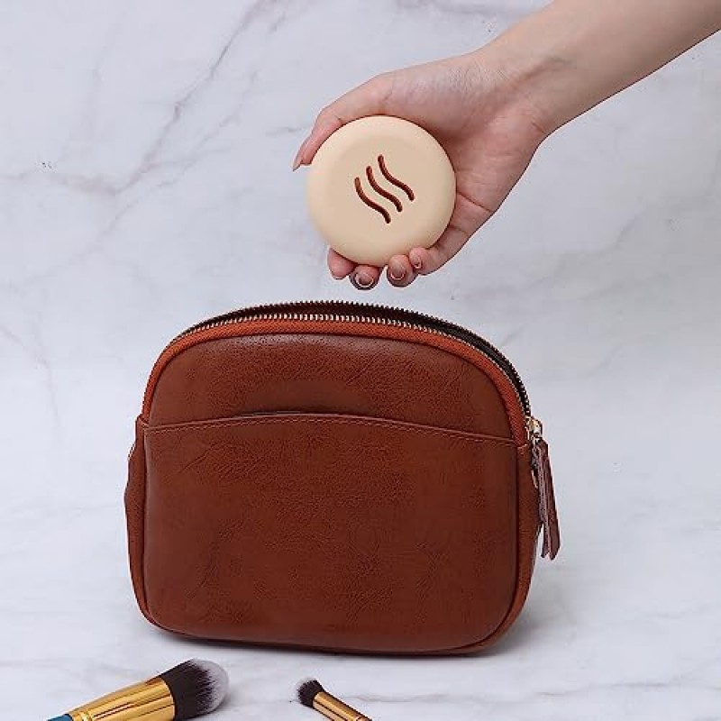 outopen 2pcs 실리콘 메이크업 스펀지 케이스 - 통기성 라운드, 휴대용 여행용 사이즈 파운데이션 파우더 퍼프 보관 가방, 재사용 가능한 뷰티 블렌더 홀더 화장품 도구(핑크 + 카키)