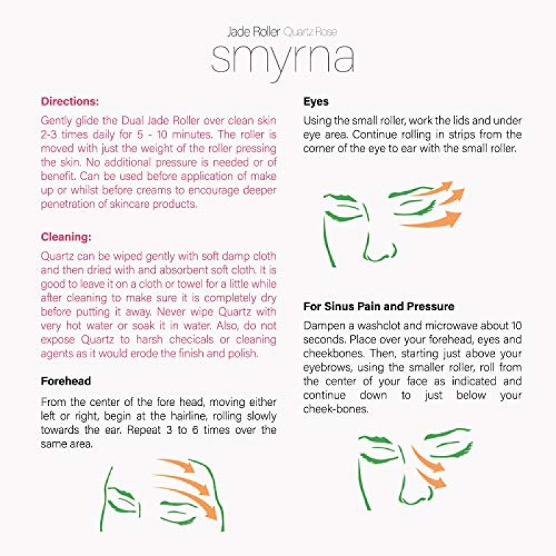 Smyrna Jade Roller - 로즈 쿼츠 및 구아샤 100% 정통 & 천연 피부 퍼밍, 주름 감소, 노화, 눈 붓기 - 프리미엄 페이셜 마사지 도구, 럭셔리