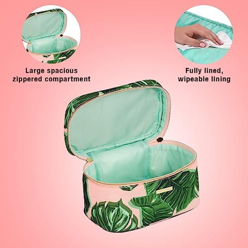 Conair 여행 메이크업 가방 3개 세트, 세면도구 및 화장품 가방, 주말 휴가 또는 장기 휴가에 적합, 주말 여행, 기차 케이스 및 정리함 세트(핑크 팜 프린트)