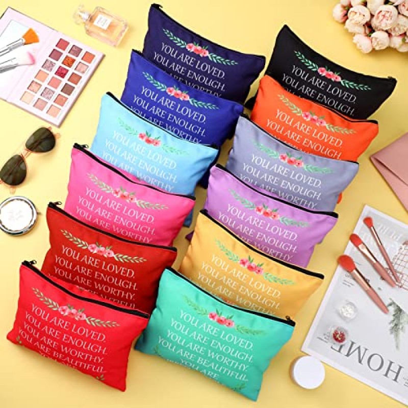 24개 영감 메이크업 가방 벌크 당신은 사랑받고 있습니다 동기 부여 따옴표 화장품 가방 지갑 파우치 감사 화장품 세면용품 가방 여성을 위한 영감 선물 자매 딸 엄마(신선한 색상)