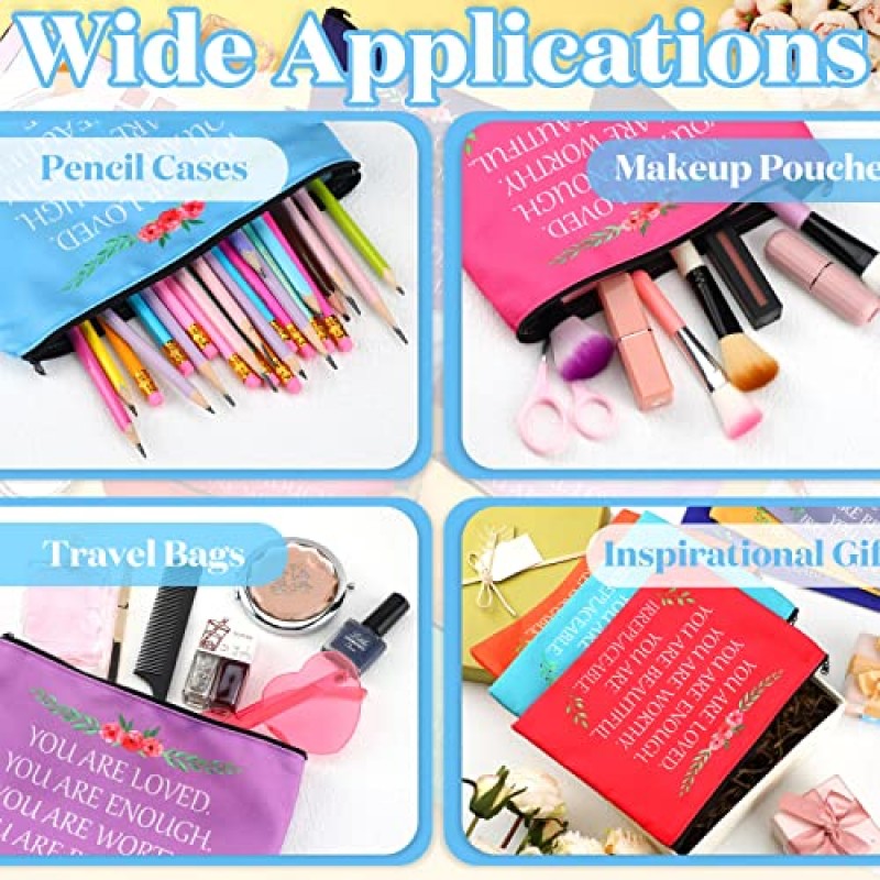 24개 영감 메이크업 가방 벌크 당신은 사랑받고 있습니다 동기 부여 따옴표 화장품 가방 지갑 파우치 감사 화장품 세면용품 가방 여성을 위한 영감 선물 자매 딸 엄마(신선한 색상)
