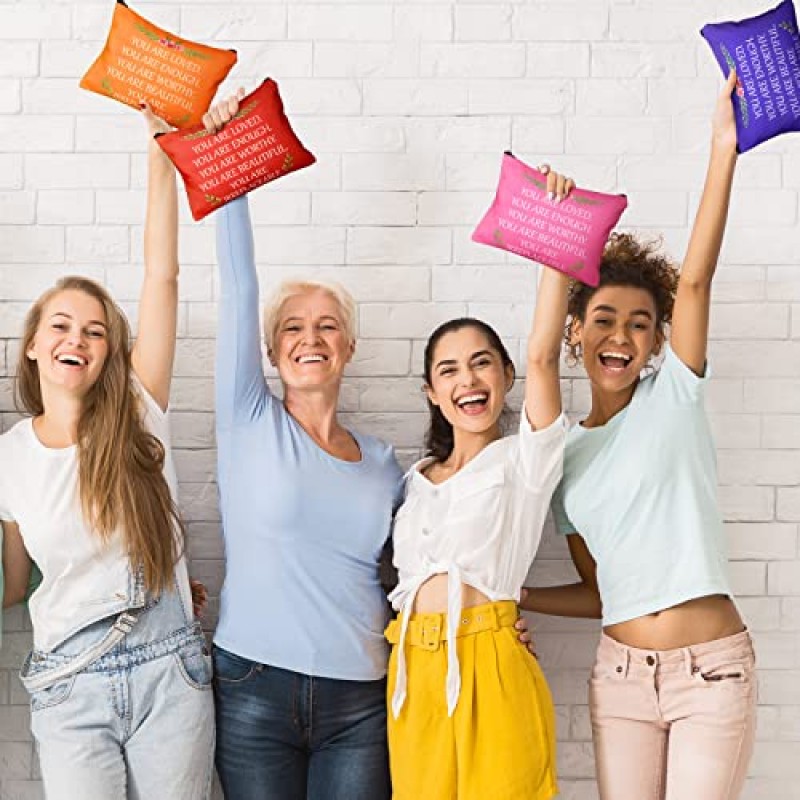 24개 영감 메이크업 가방 벌크 당신은 사랑받고 있습니다 동기 부여 따옴표 화장품 가방 지갑 파우치 감사 화장품 세면용품 가방 여성을 위한 영감 선물 자매 딸 엄마(신선한 색상)