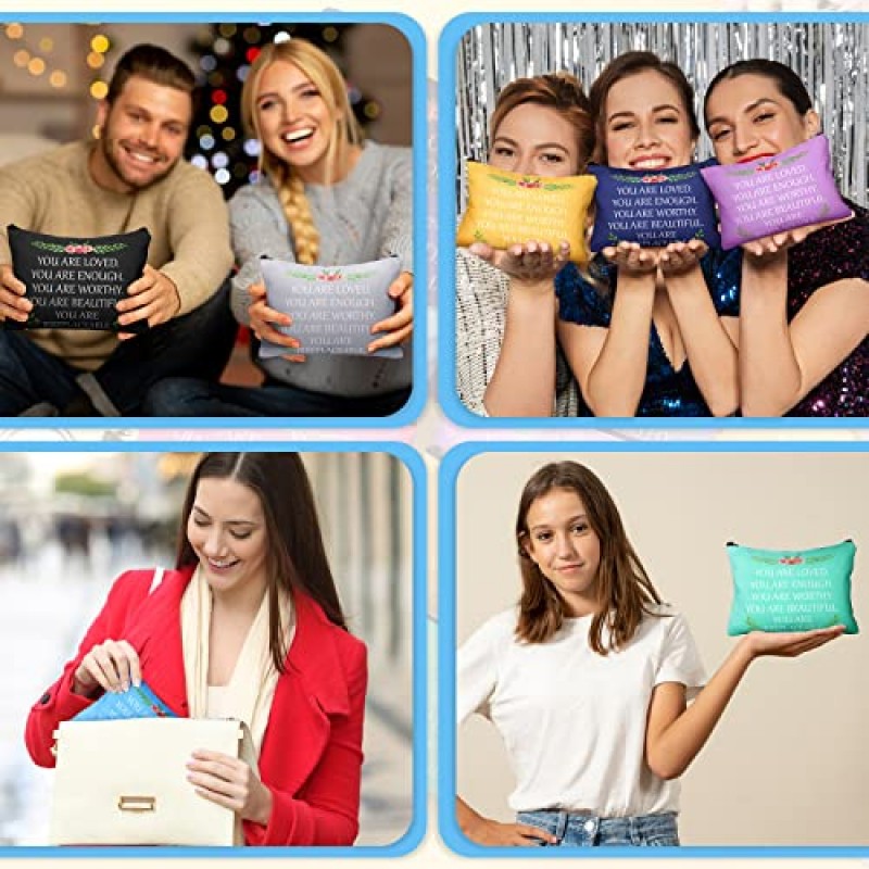 24개 영감 메이크업 가방 벌크 당신은 사랑받고 있습니다 동기 부여 따옴표 화장품 가방 지갑 파우치 감사 화장품 세면용품 가방 여성을 위한 영감 선물 자매 딸 엄마(신선한 색상)